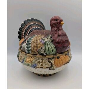 Vintage Colorful Turkey Soup Tureen w/Lid Holiday Thanksgiving Centerpiece READ